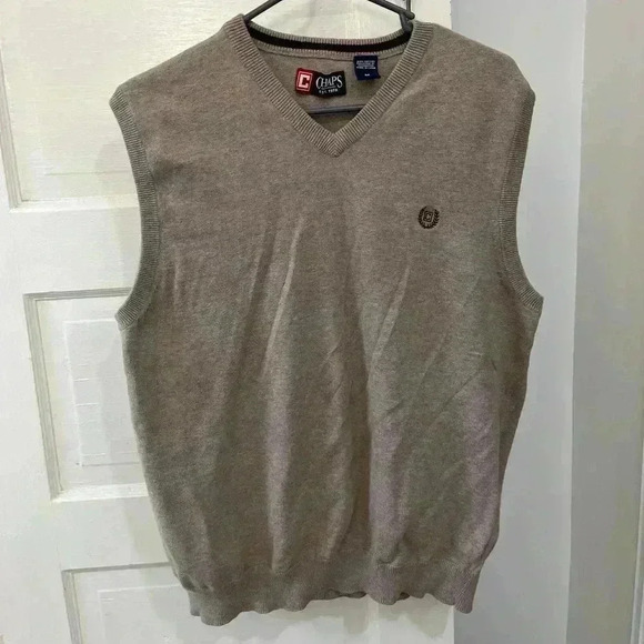 Chaps tan business, casual sweater, vest, men size medium - Picture 1 of 4